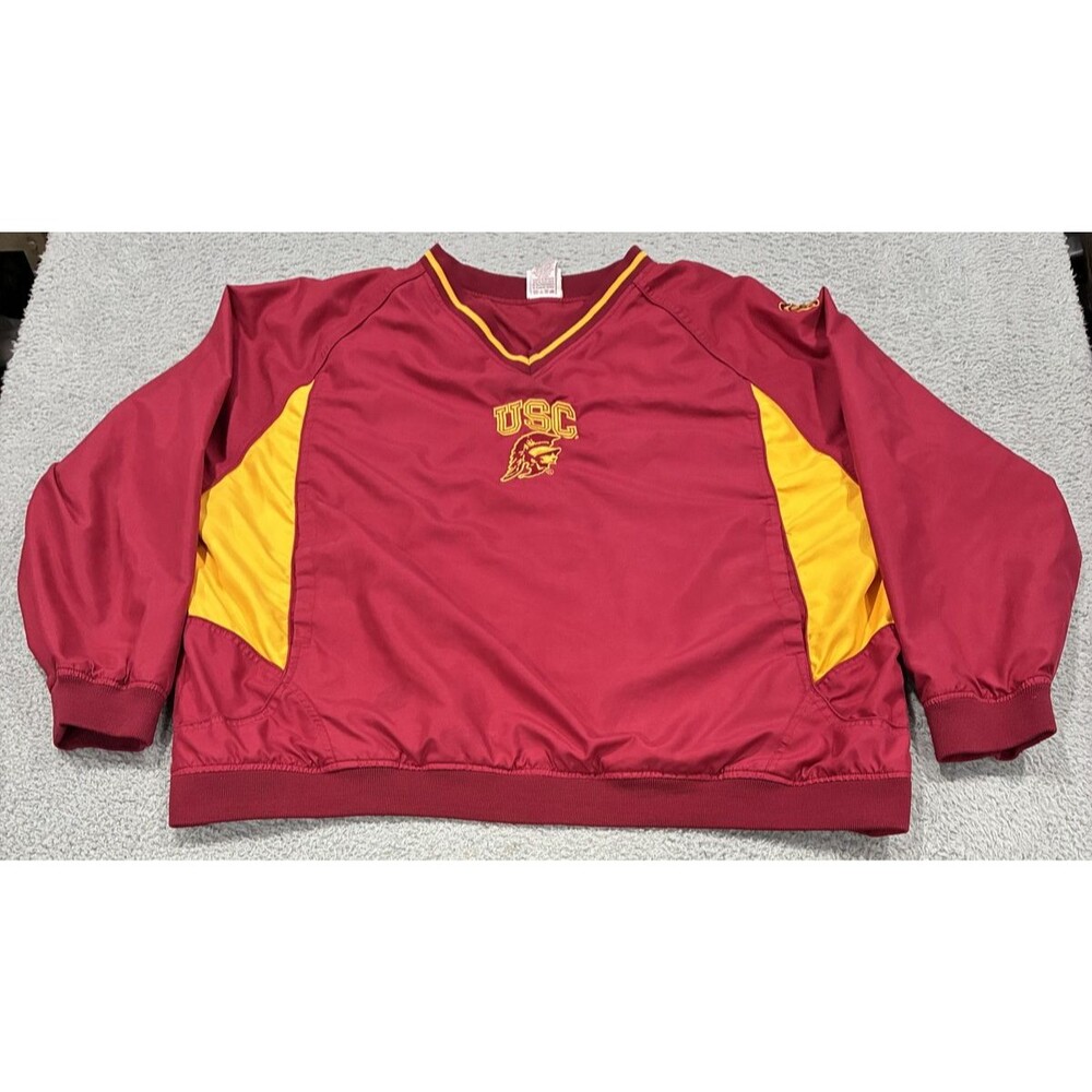 USC Trojans Jacket Mens 2XL Red NCAA Football Pullover V Neck Red Oak Sportswear
